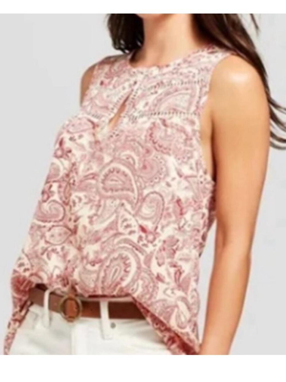 Knox Rose Pink Paisley Crochet-Trim Sleeveless Camisole